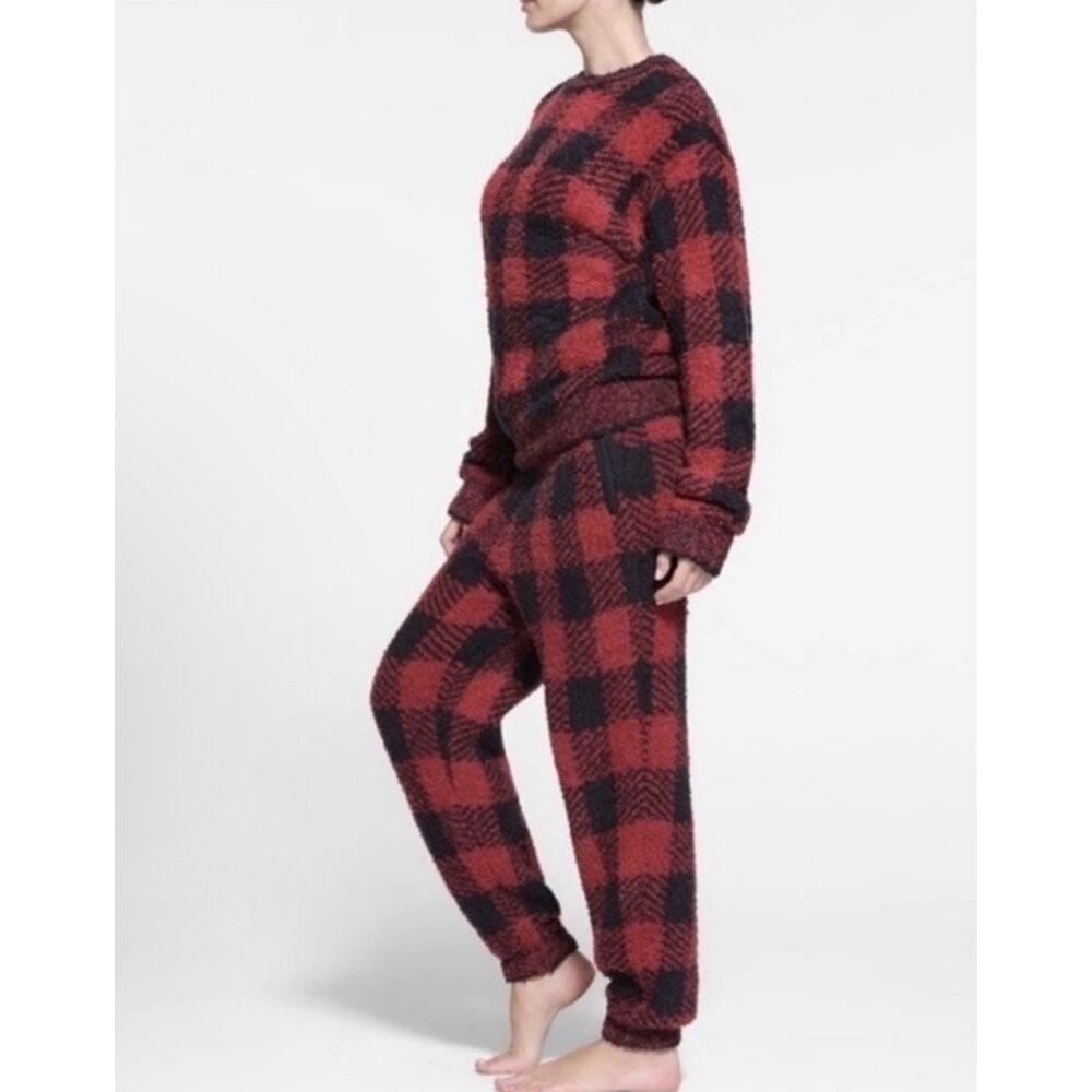 Skims Cozy Knit Jogger Pant Sherpa Brick Buffalo Check S/M NWT